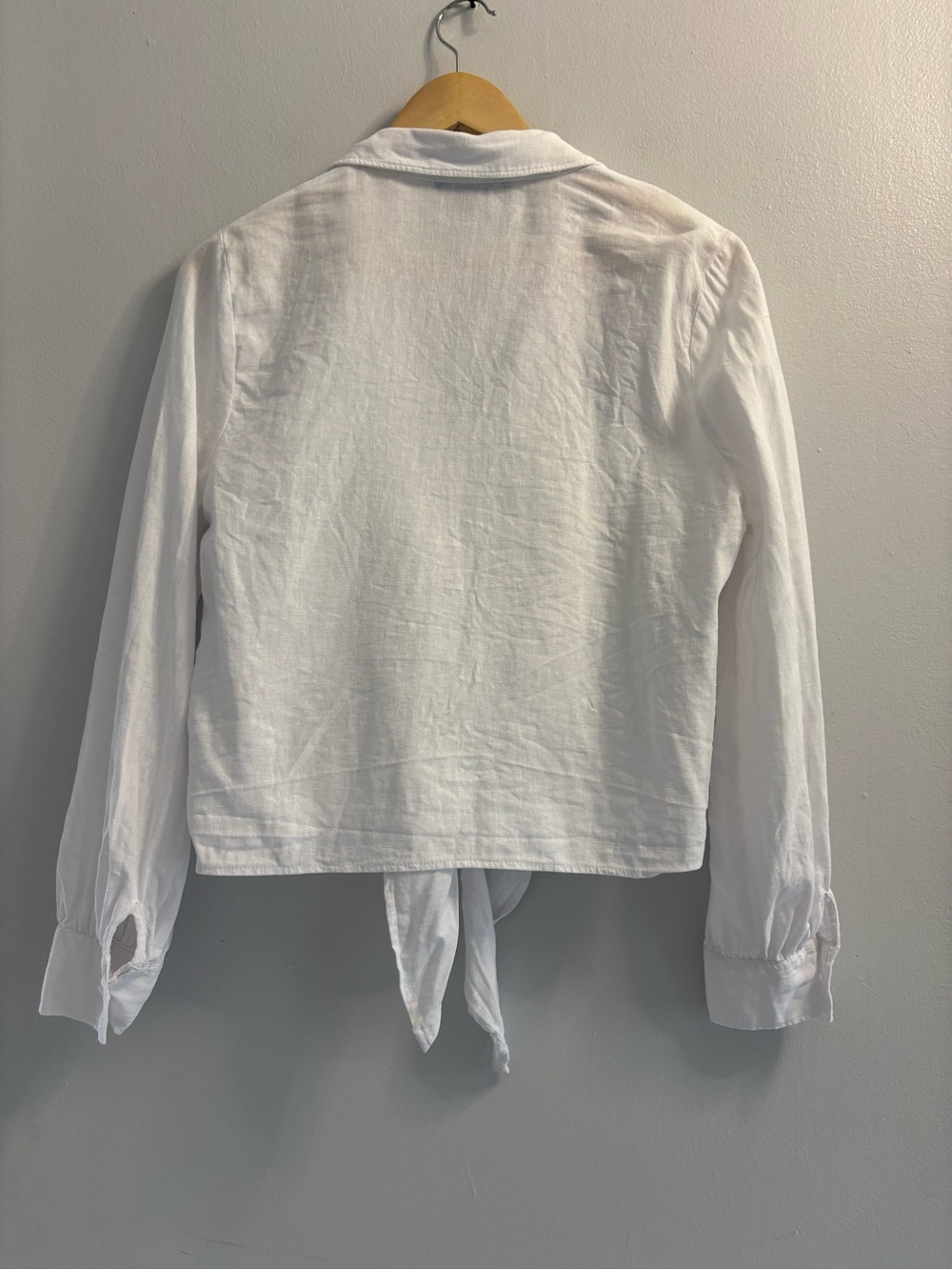 Ellen Tracy White Linen Blend Tie Front Shirt Blouse Long Sleeve Button Up Sz M - Picture 4 of 10